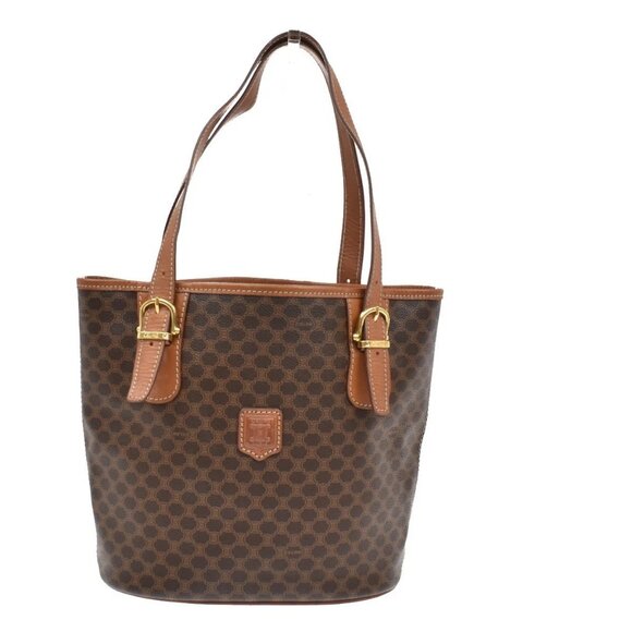 CELINE Logo Macadam Pattern Shoulder Tote Bag PVC Leather Brown GHW 62KB209 - Picture 1 of 15